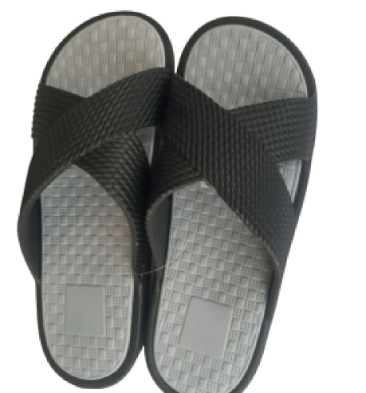Black and Gray Casual Rubber Slip-On Sandals with Crisscross Strap Design