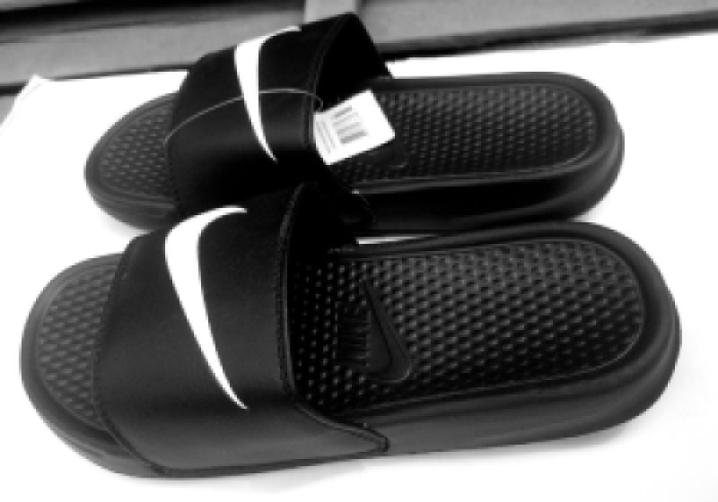 Nike Slide Sandals - Black with White Swoosh Logo