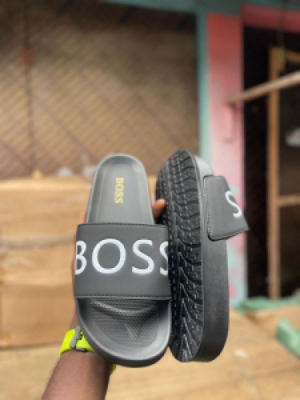 BOSS Black Slide Sandals with Bold White Branding
