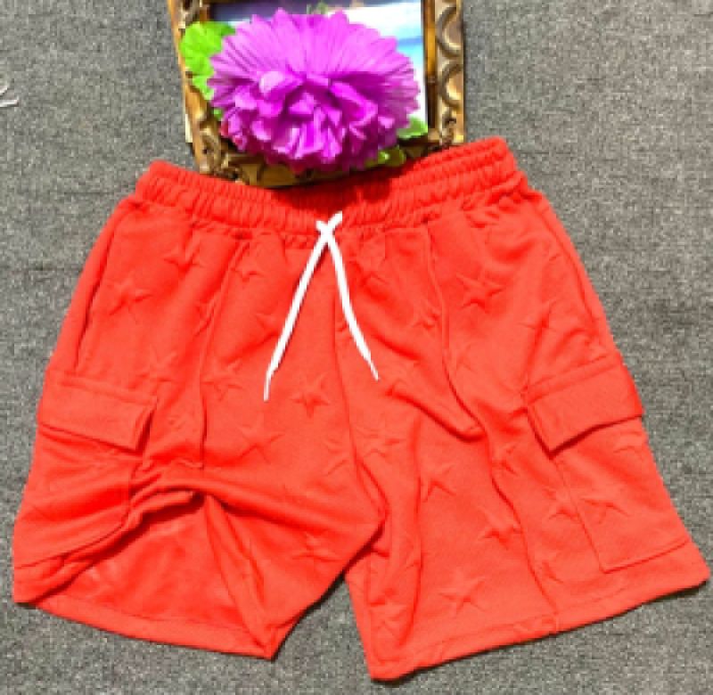 Vibrant Orange Embossed Star Pattern Casual Shorts