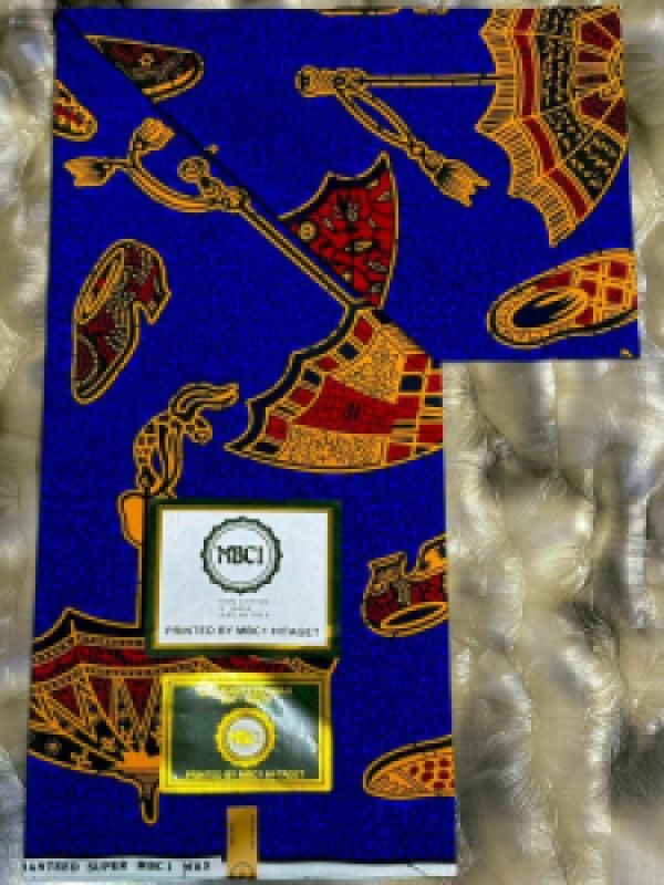 MBCI Holland Royal Blue Printed Ankara Fabric with Umbrella and Hat Design 12 Yards