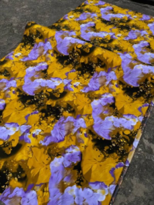 Artistic Floral Crepe Vintage Fabric with Bold Watercolor Design