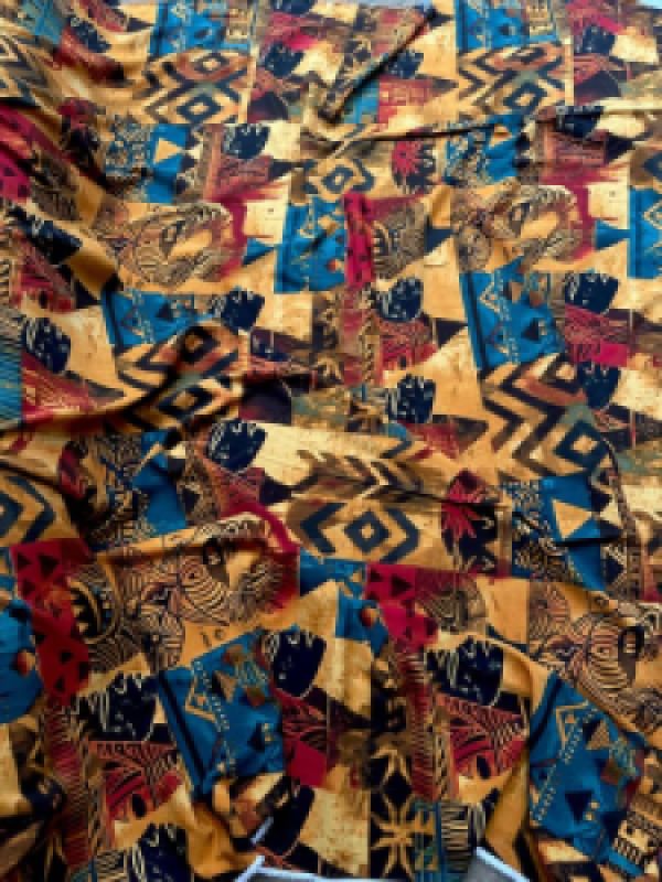 Crepe Vintage Afrocentric Multicolored Printed Fabric with Geometric and Tribal Motifs