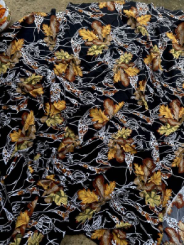 Crepe Vintage Autumn-Themed Fabric with Fall Foliage Design