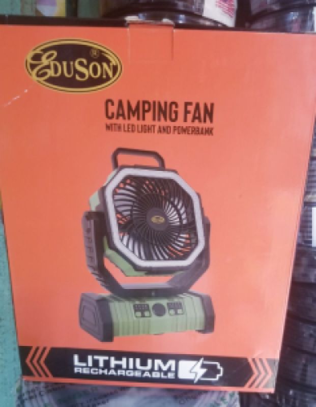 EDUSON Lithium Rechargeable Camping Fan with LED Light and Power Bank