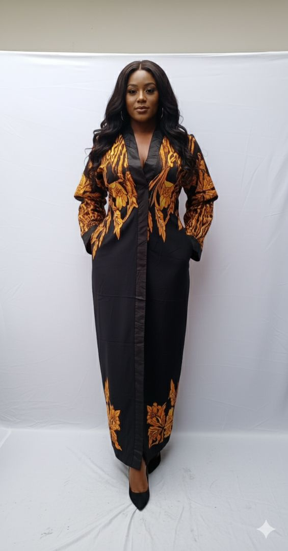 Elegant Black Long Dress with Floral Pattern