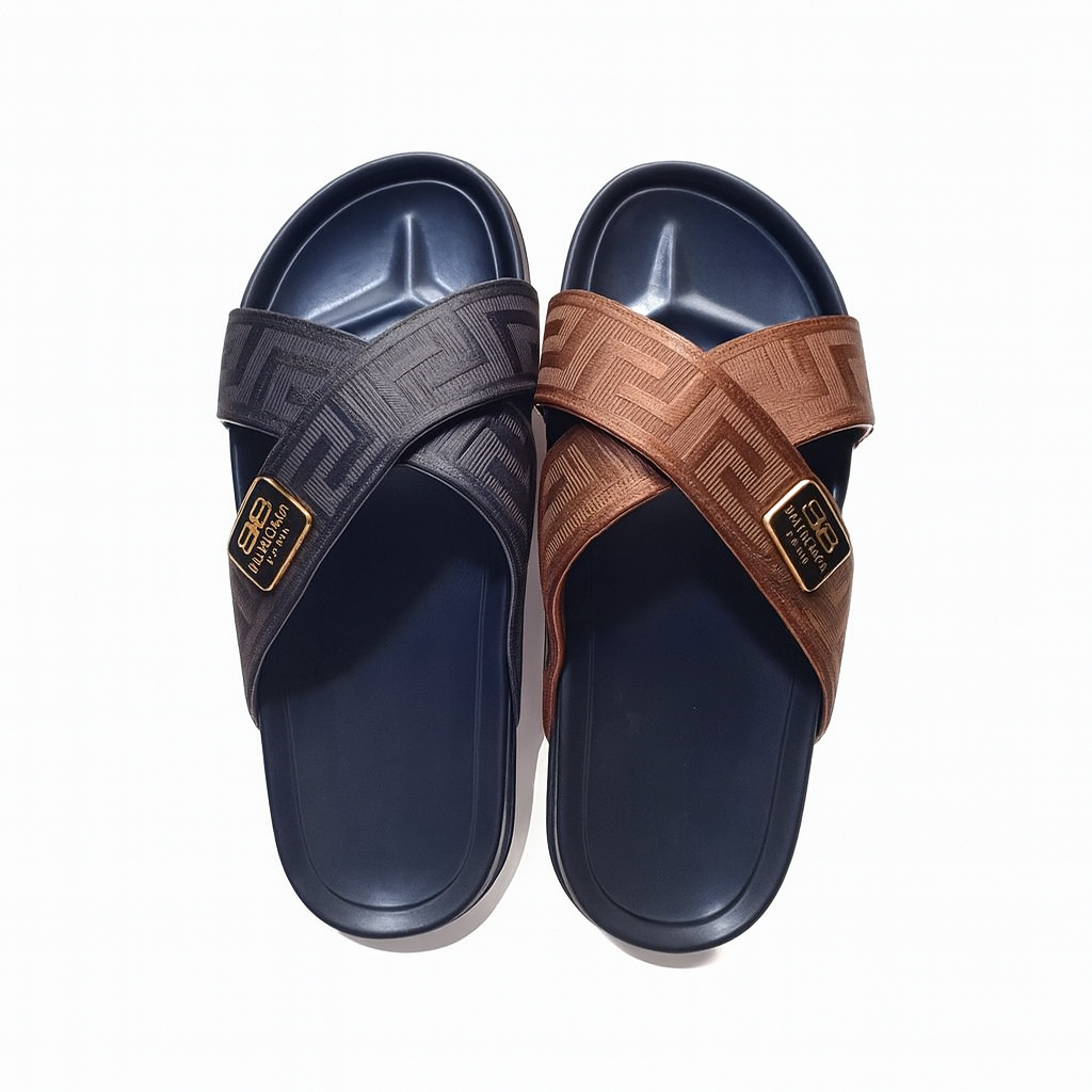 Men Dual Color Criss Cross Slide Sandals with Geometric Pattern