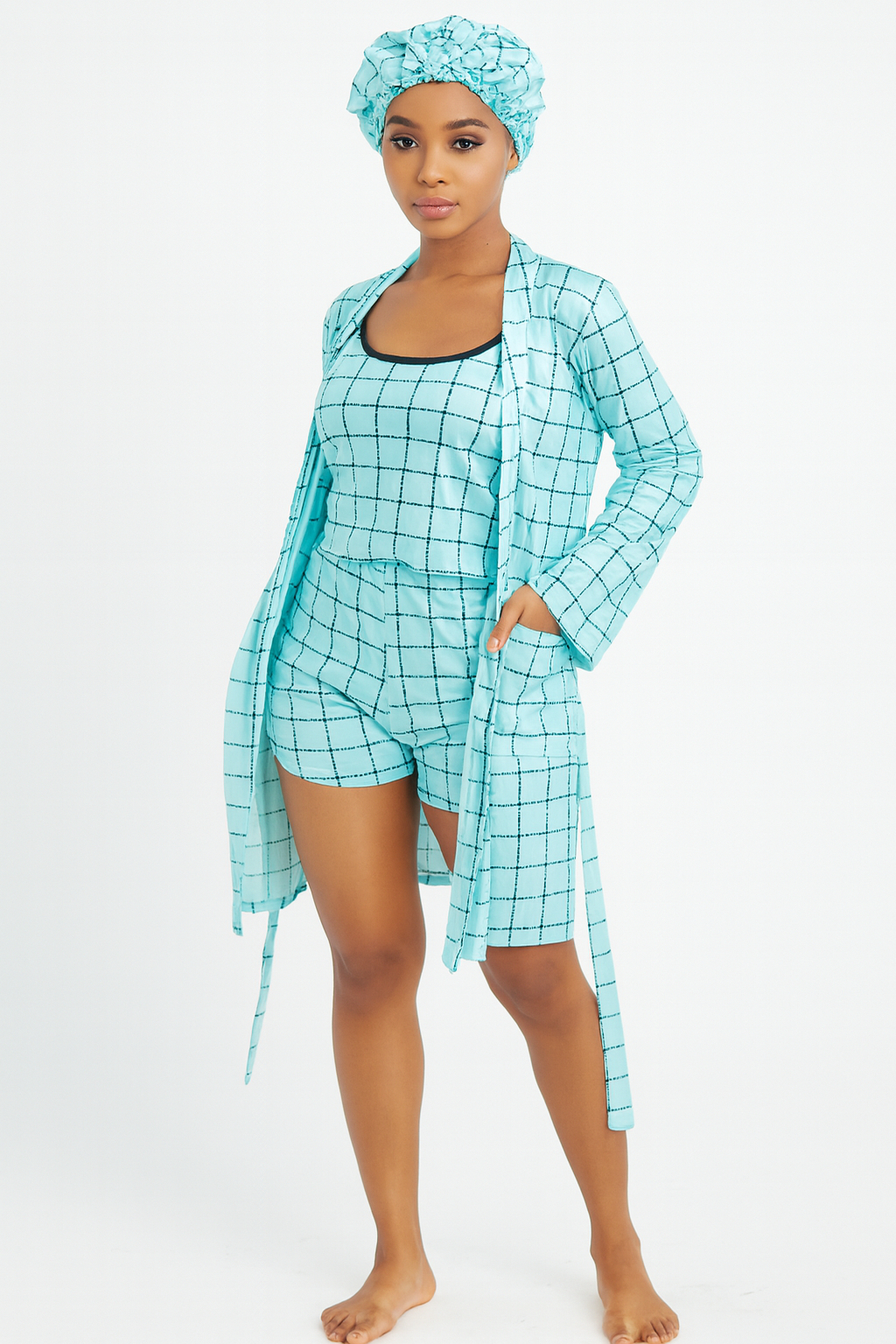 5 Piece Light Blue Checkered Clothing Set
