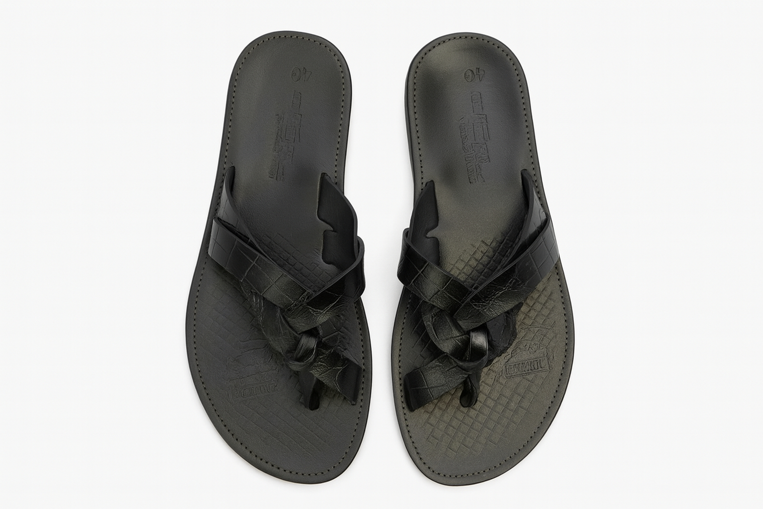 Quality Men Luxury Black Cross Strap Slide Sandals in Crocodile Embossed Leather