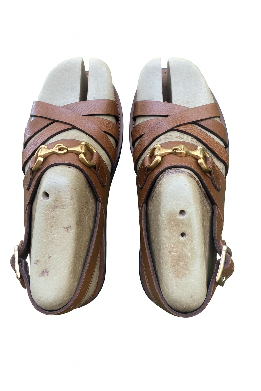 Premium Men Strappy Leather Sandals with Gold Tone Accent and Adjustable Buckle