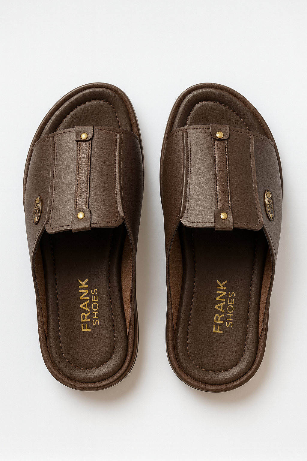 Quality men brown  leather slide sandals