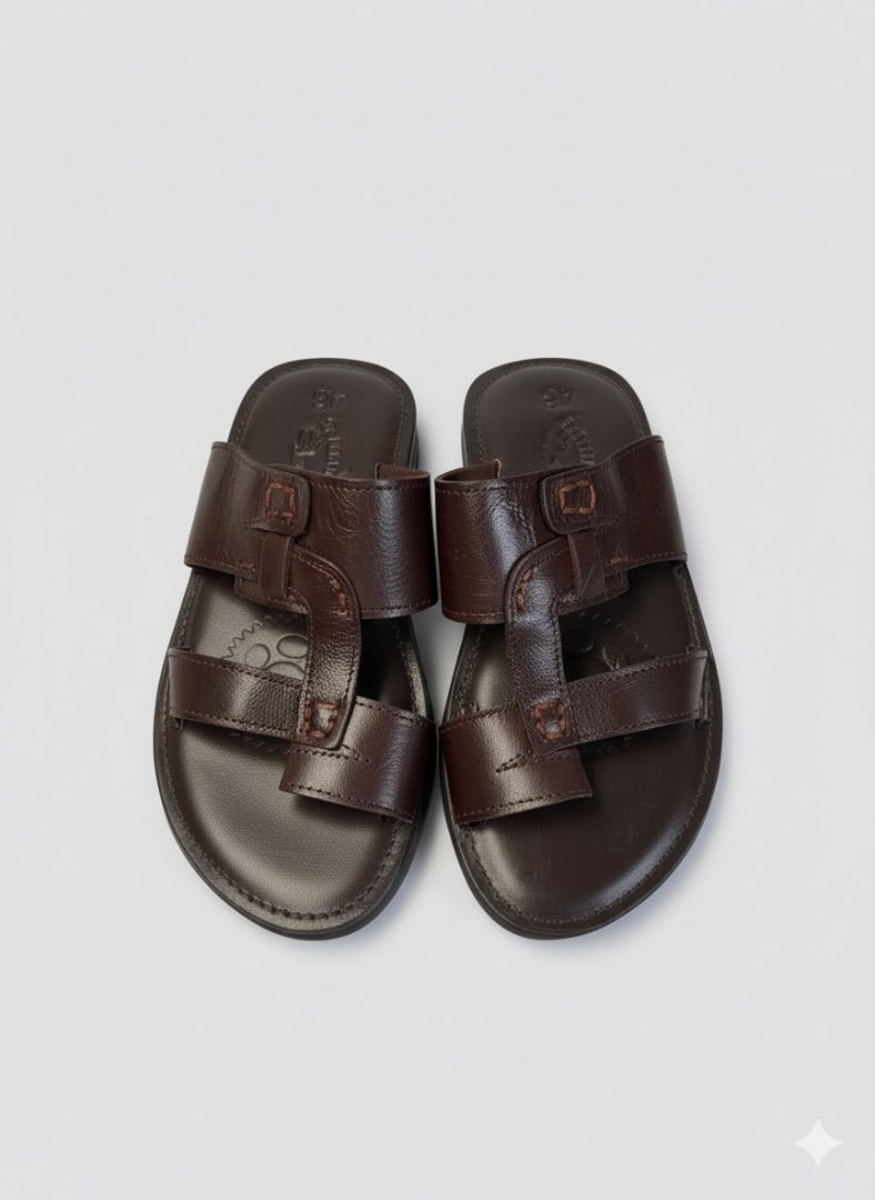 Quality men Double Strap Buckle Leather Slide