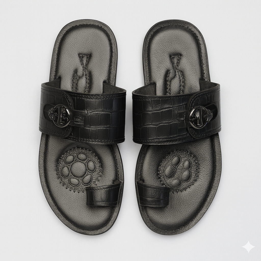 Croc Embossed Toe Post Sandal with Buckle