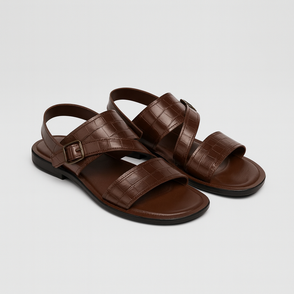 Adjustable Croc Embossed Double Strap Sandal