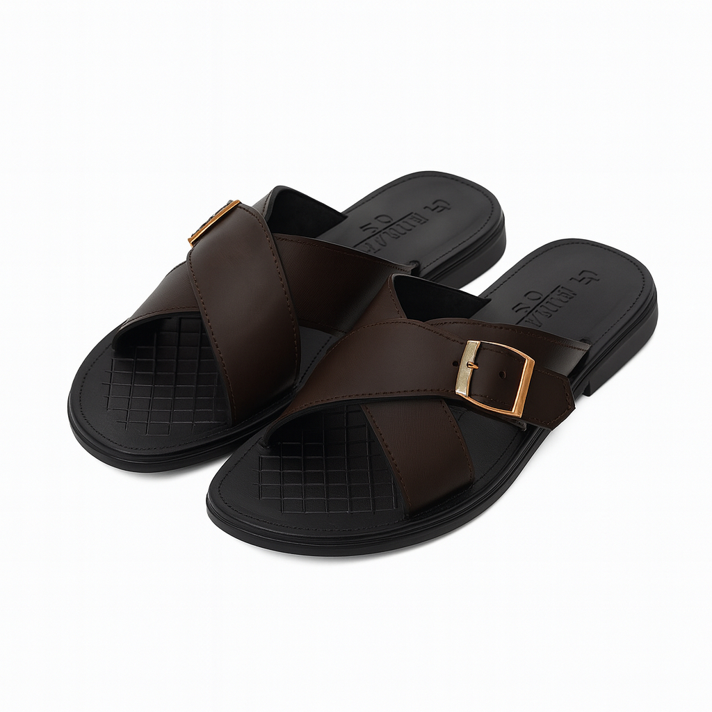 Premium Men Open Toe Slip On Sandals with Crisscross Straps