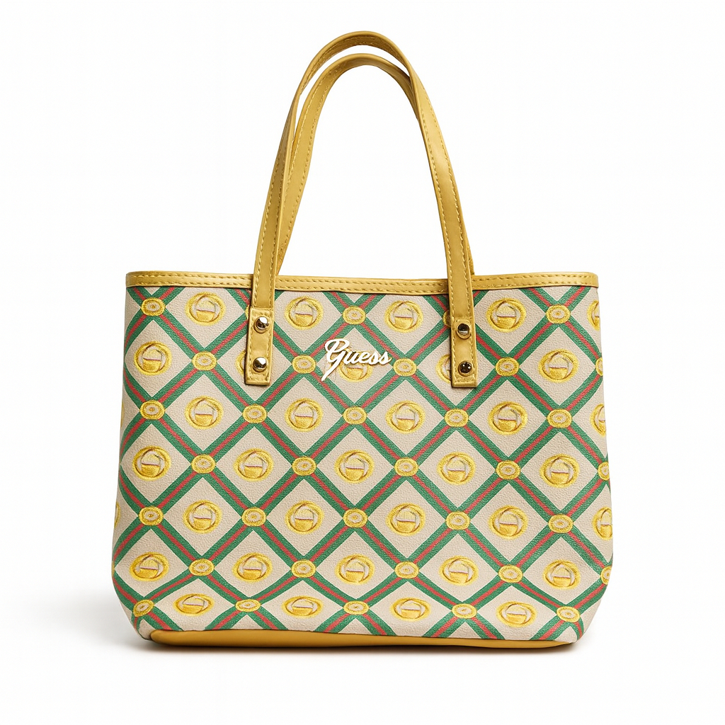 Stylish Tote Bag with Geometric Design and Elmo Plush Accessory