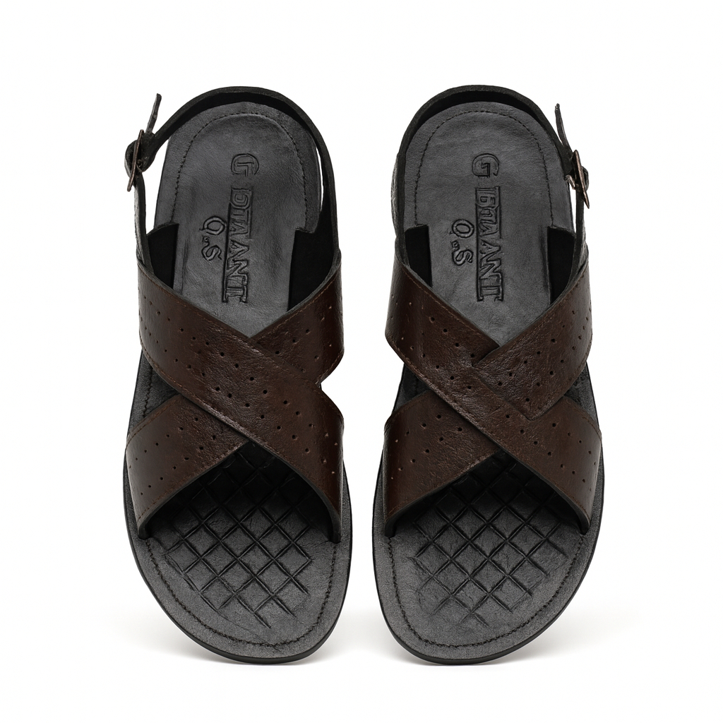 Durable men Dark Brown Leather Sandals with Rubber Sole