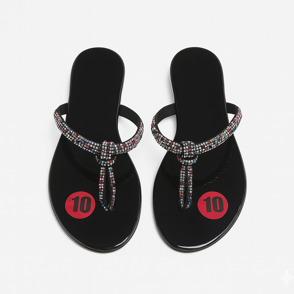 Durable Women Stylish Flat Sandals with Rhinestone Straps