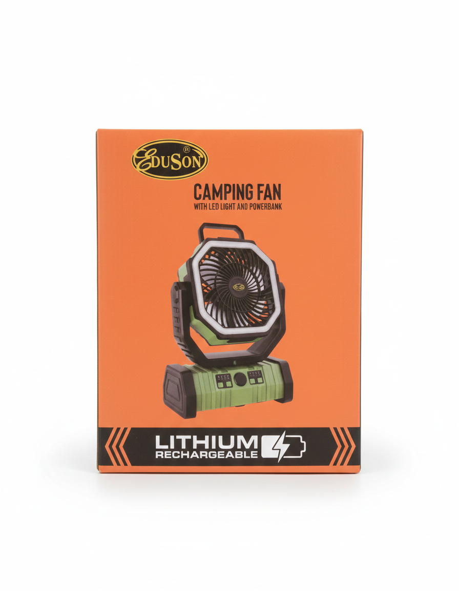 EDUSON Lithium Rechargeable Camping Fan with LED Light and Power Bank