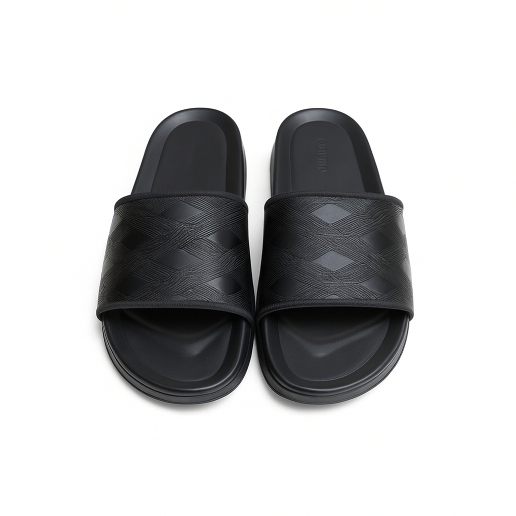 Premium Men Black slip on Embossed  Sandals