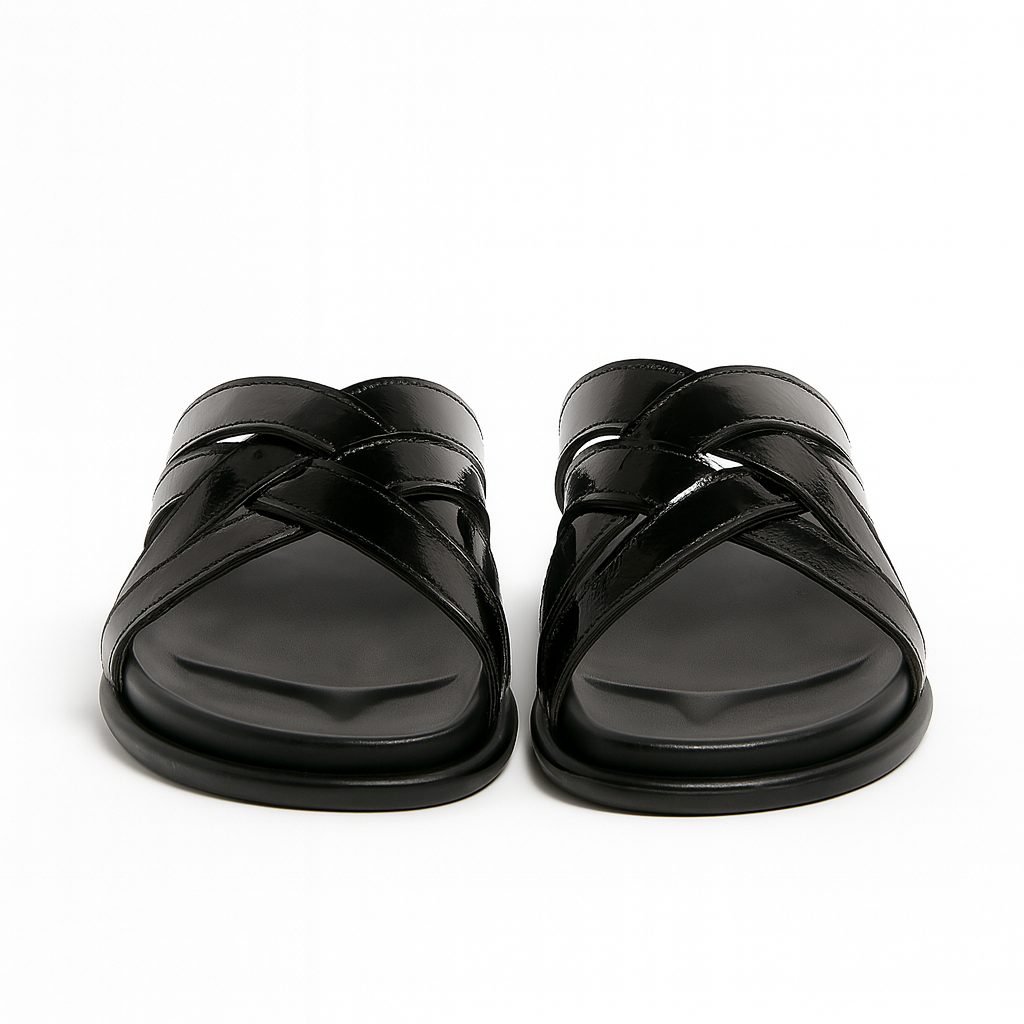 Classic Men Black Cross Strap Slip On Sandals