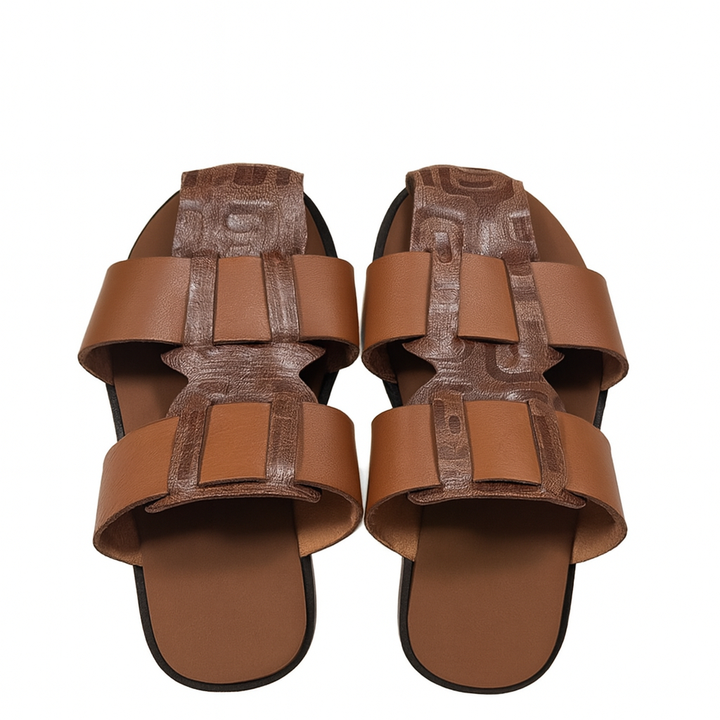 Premium Men Dual Tone Leather Slip On Sandals