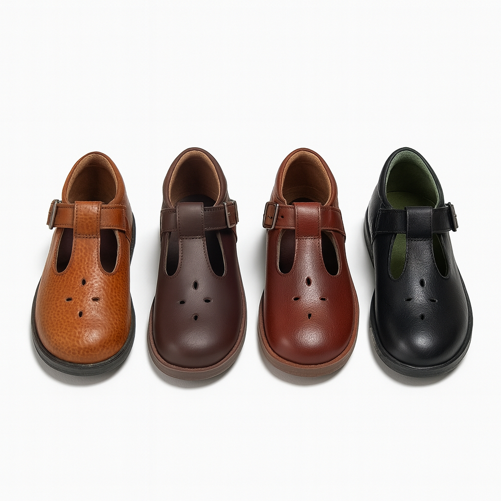 Classic Kids Leather School Shoes with Adjustable Strap