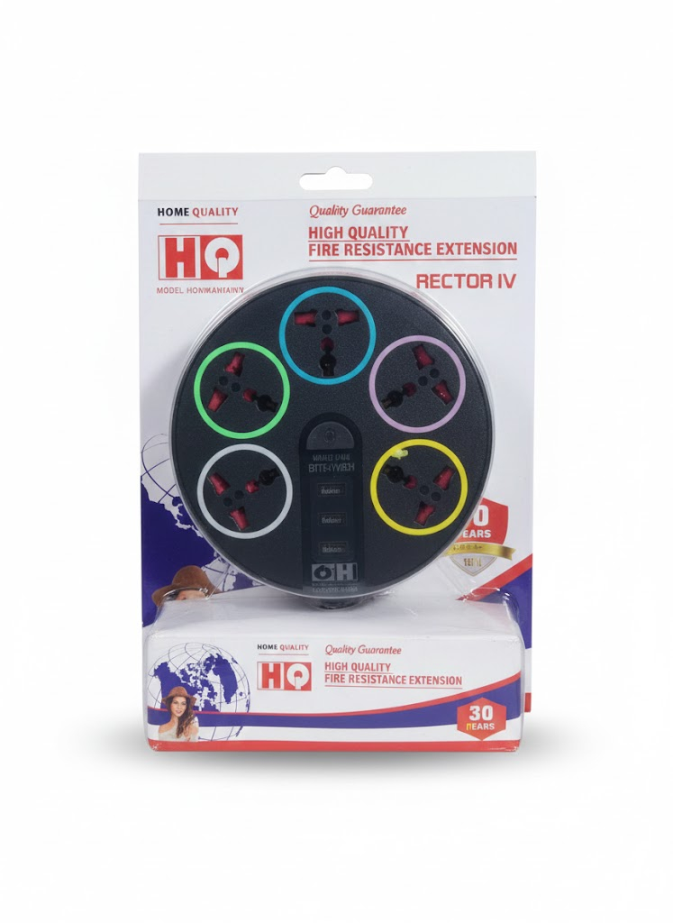 HQ High Quality Fire Resistance Extension Socket with USB Ports  8 Way Round Design