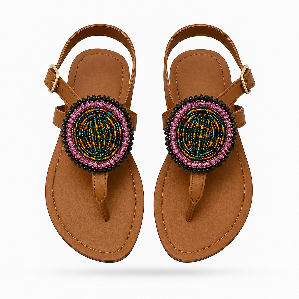 Brown Leather Beaded Sandals