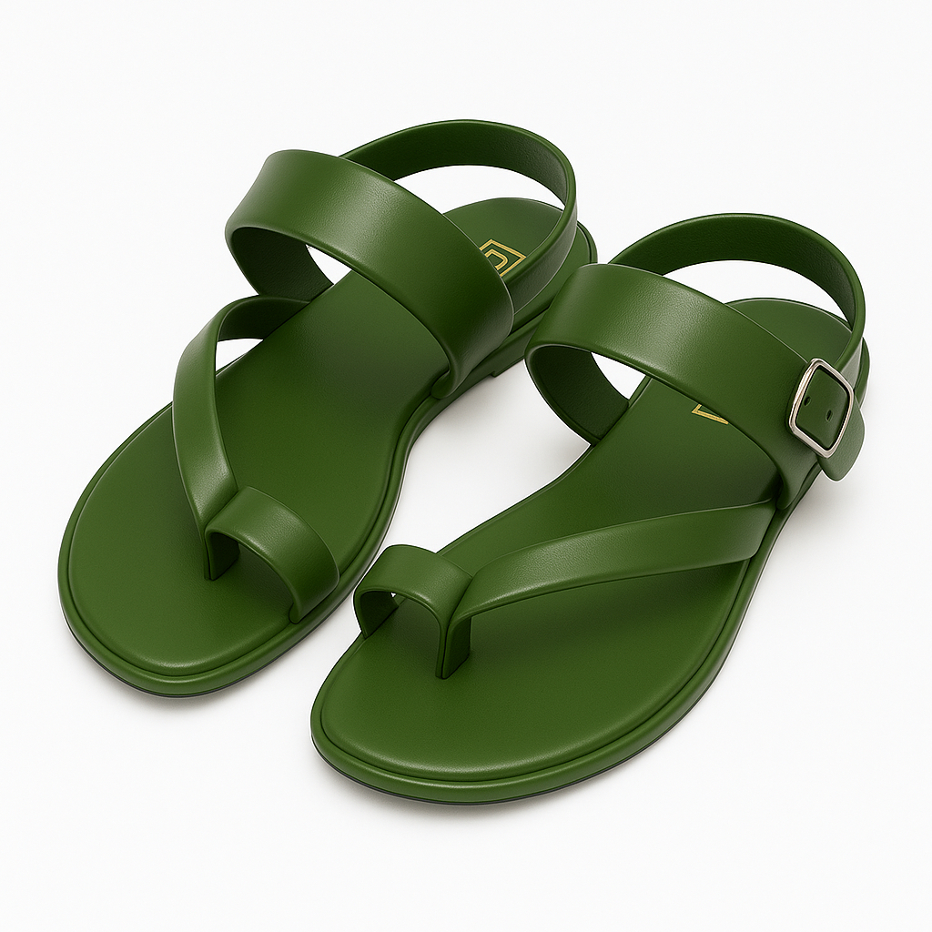 Glossy Green Leather Slide Sandals