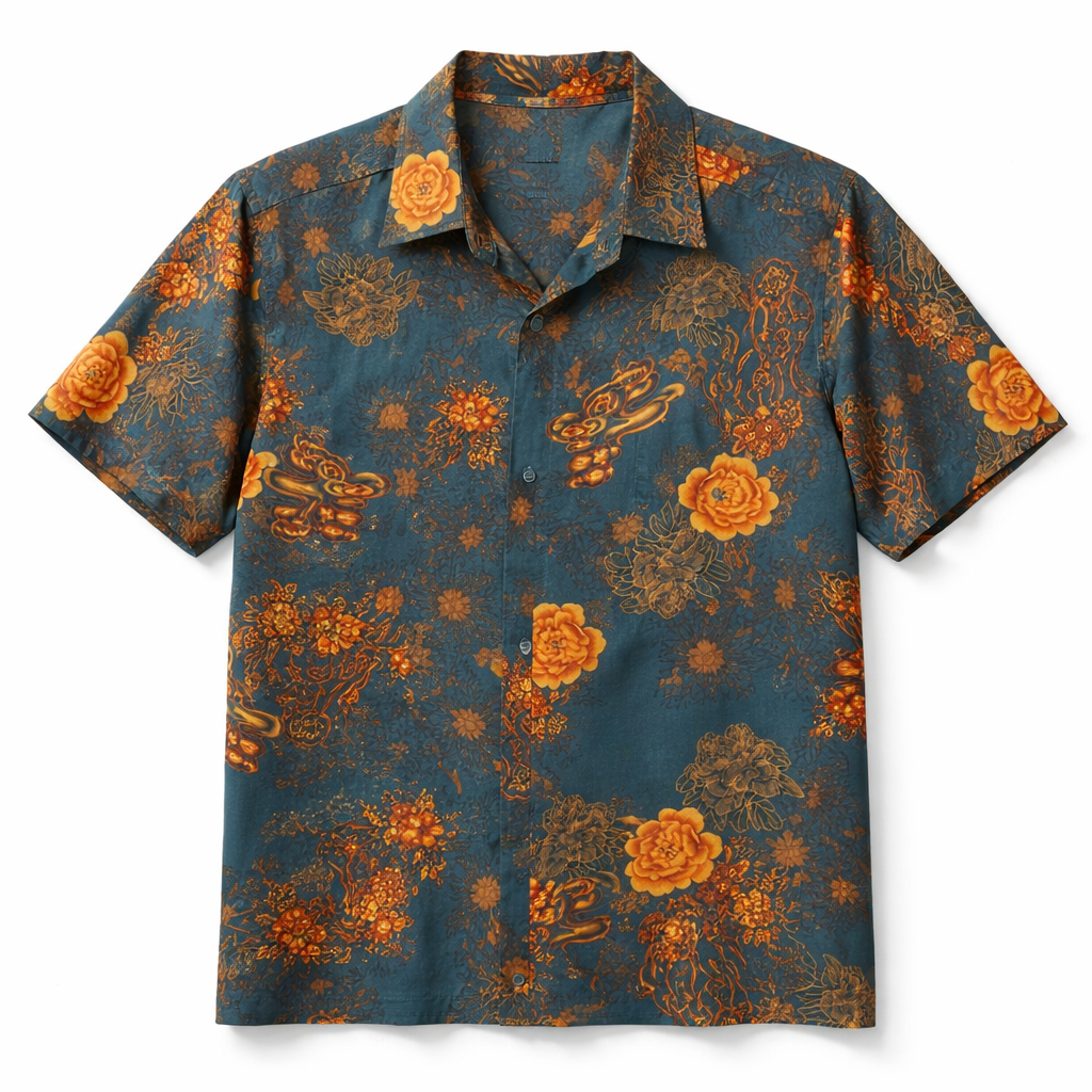 Quality Men Vintage Floral Print Short Sleeve Shirt