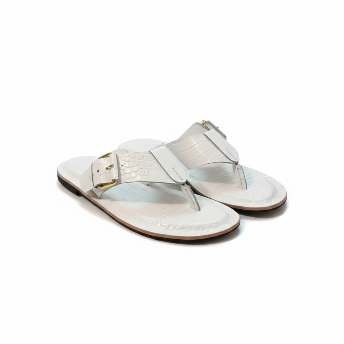 White Crocodile Embossed Thong Style Sandals