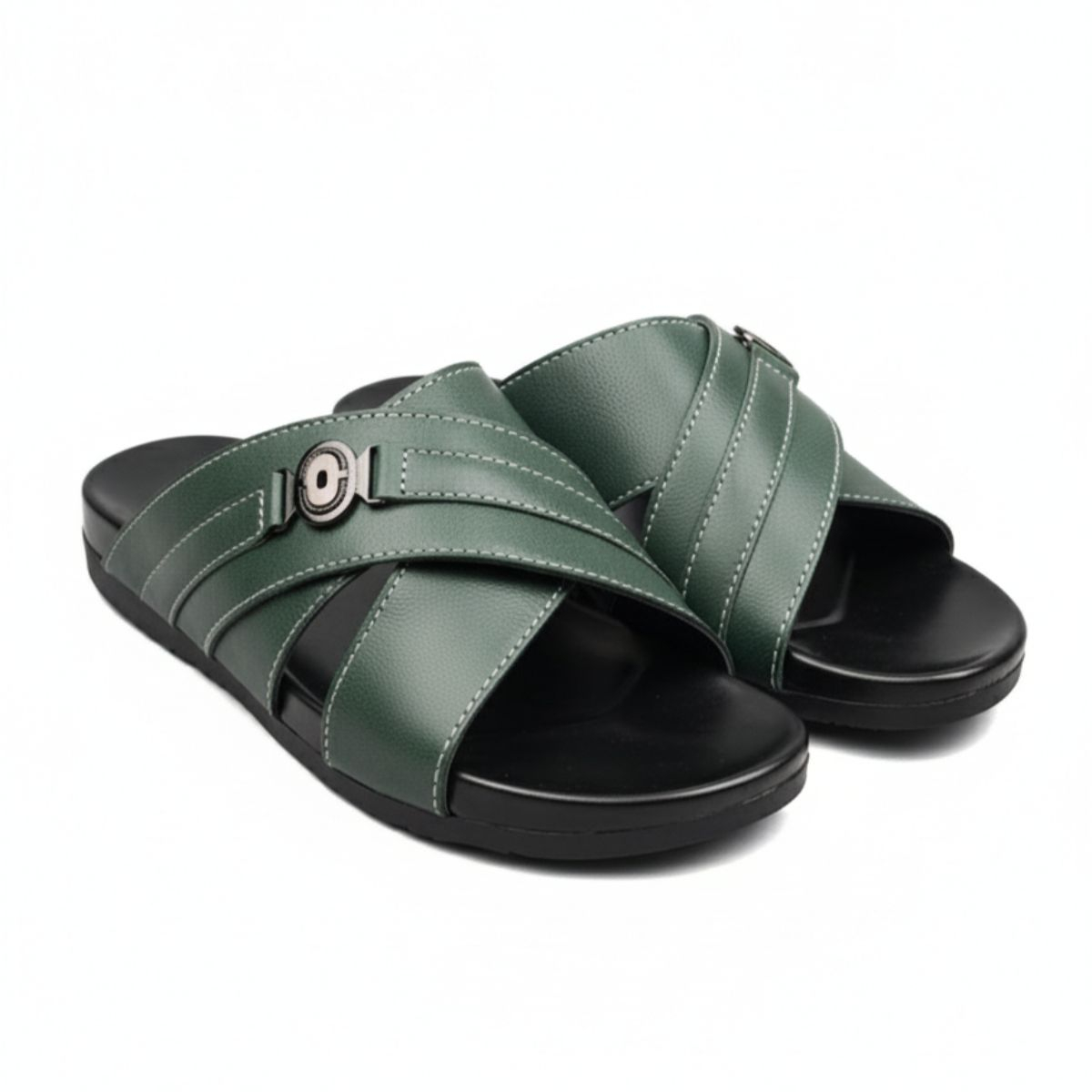 Stylish Green Slip On Sandals with Crisscross Straps