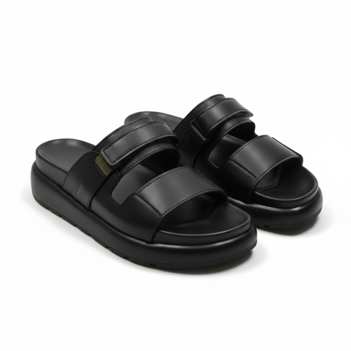 Black Minimalist Leather Sandals with Adjustable Straps
