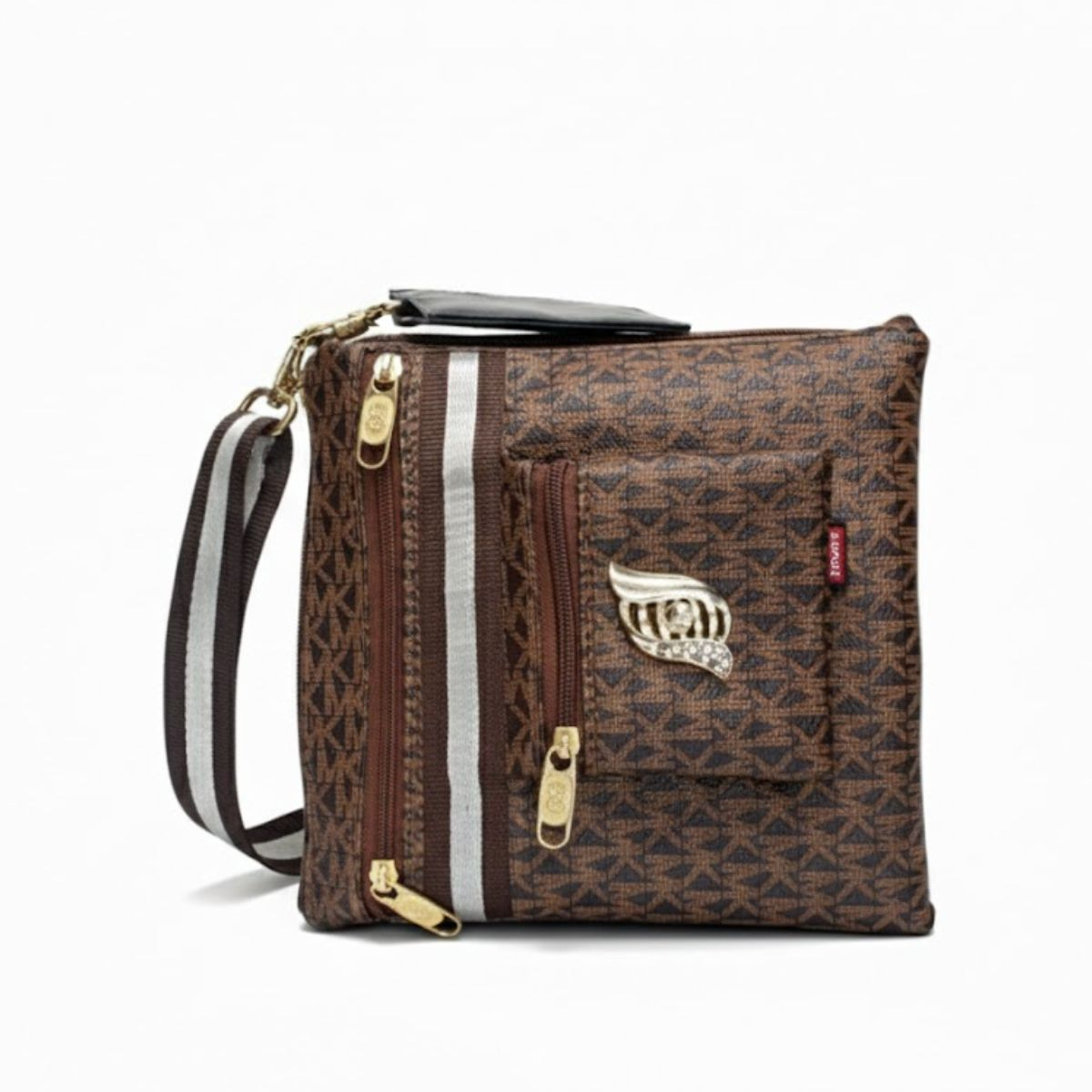 Stylish Crossbody Bag with Geometric Pattern and Adjustable Strap