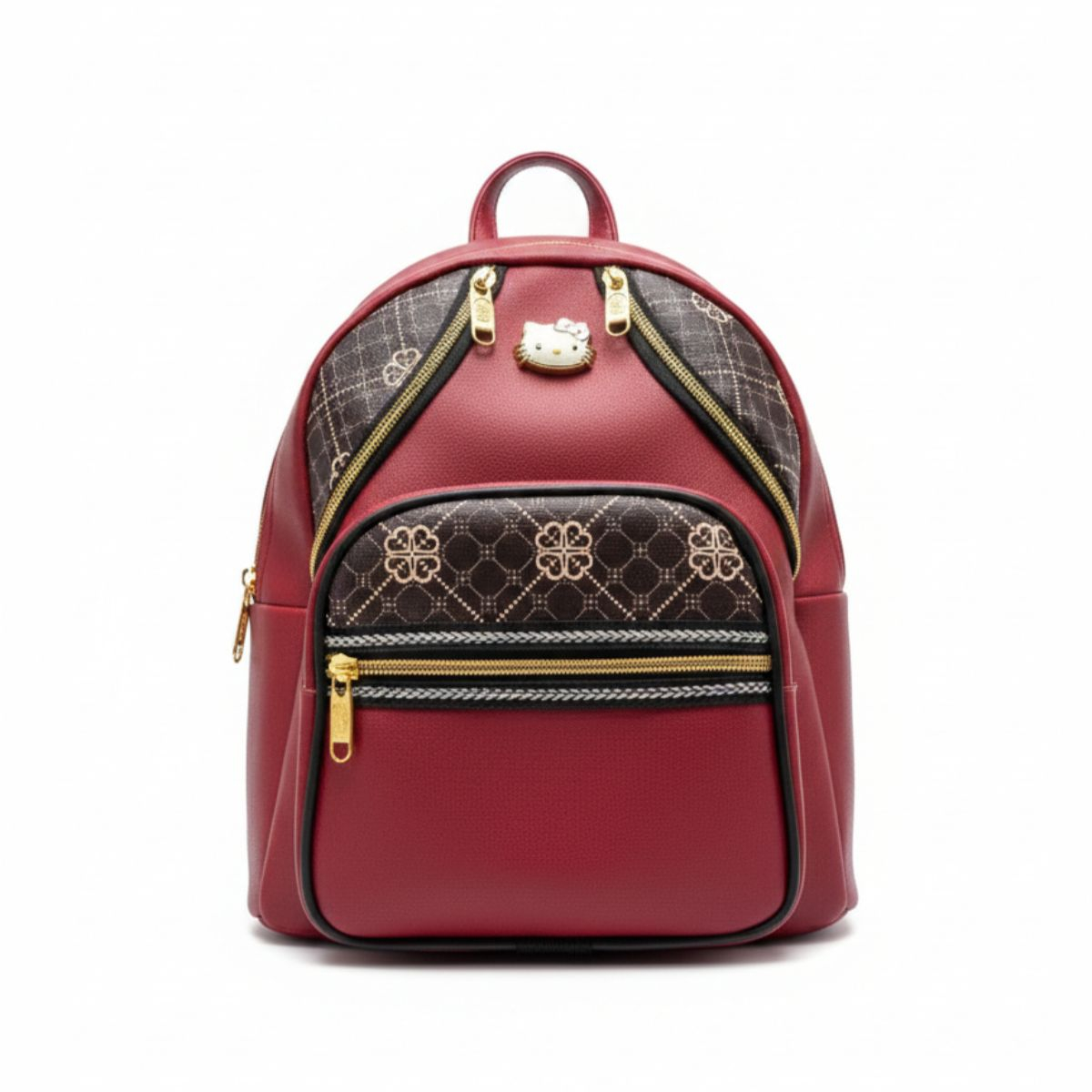 Stylish Red Faux Leather Backpack with Hello Kitty Emblem