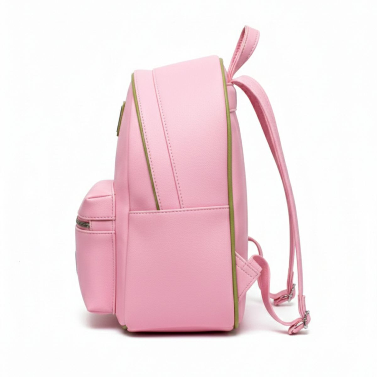 Pink & Navy Leaf Patch Backpack with Green Piping