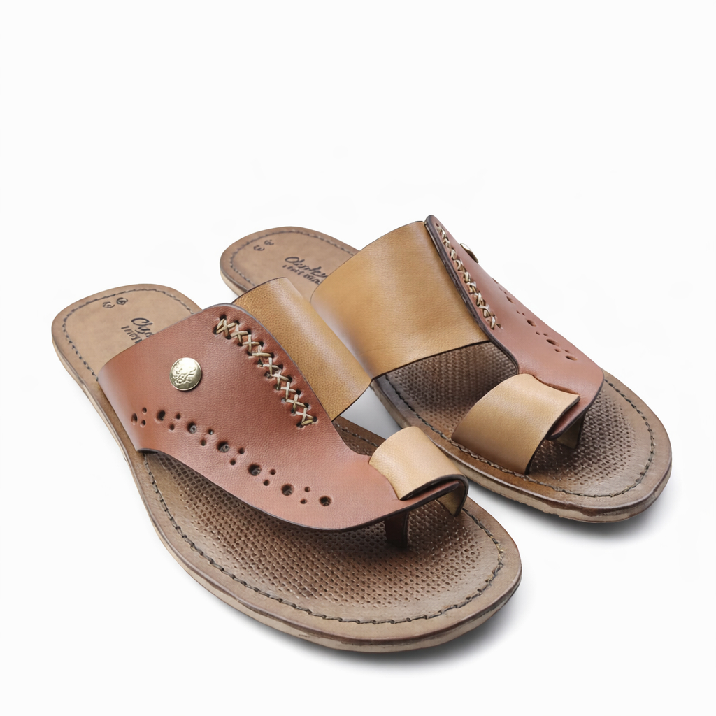 Stylish Open Toe  leather Slip On Sandals with Dual Tone