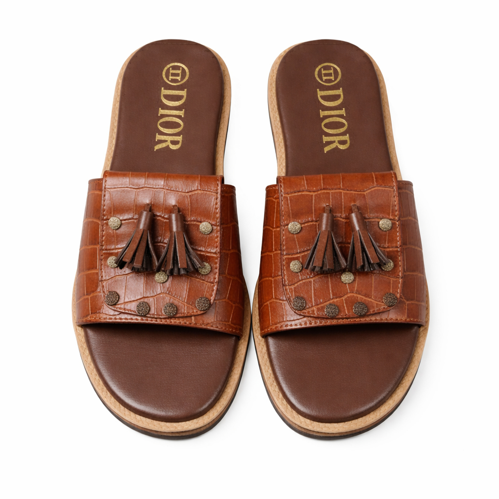 Luxury Designer Slides with Crocodile Embossed Leather