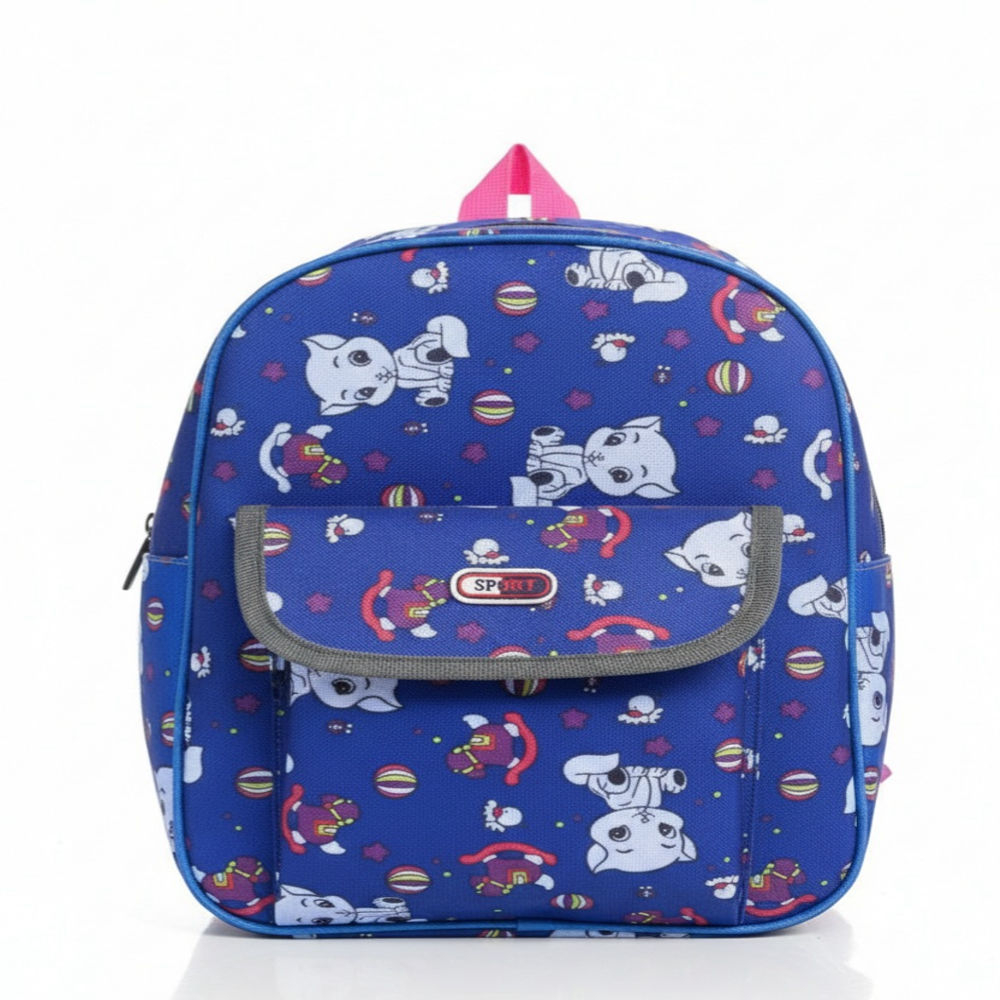Childrens Vibrant Blue Backpack with Cartoon Kitten Design