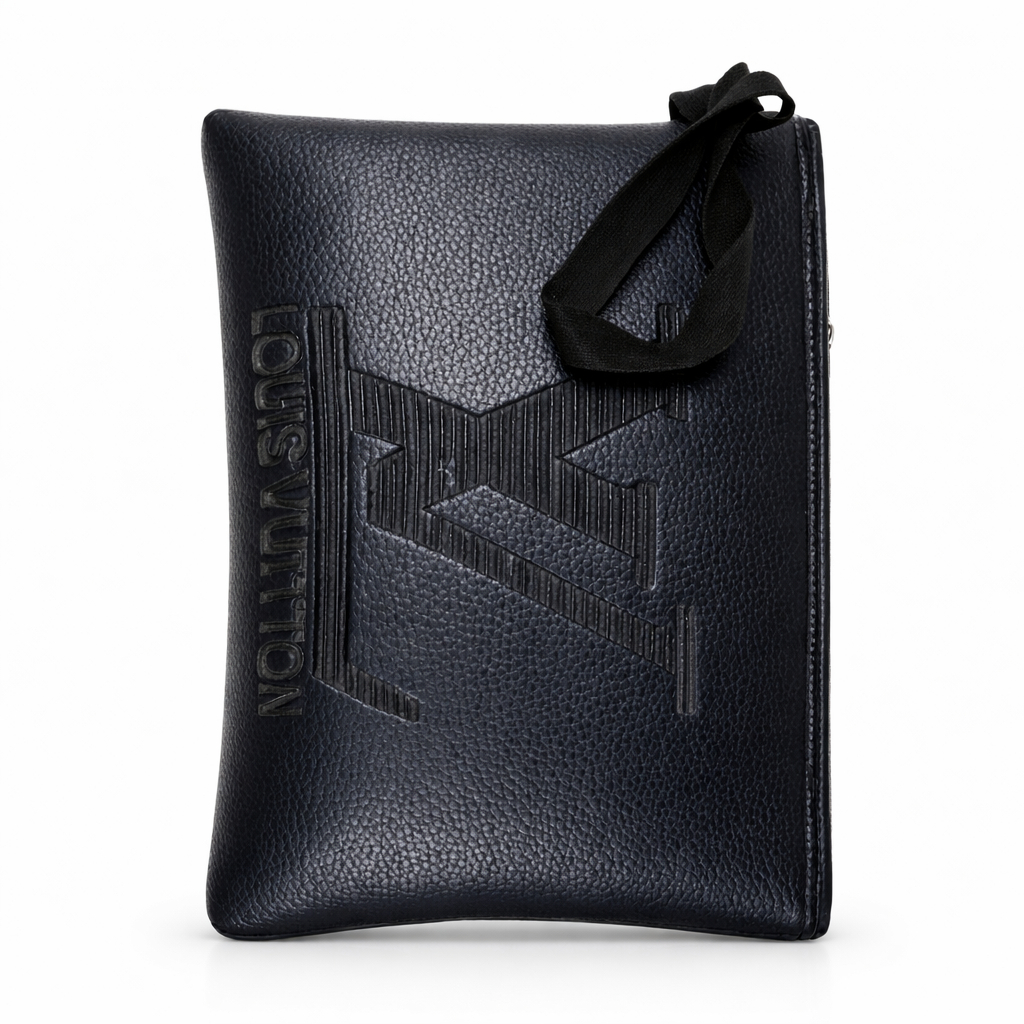Black Textured Leather Pouch
