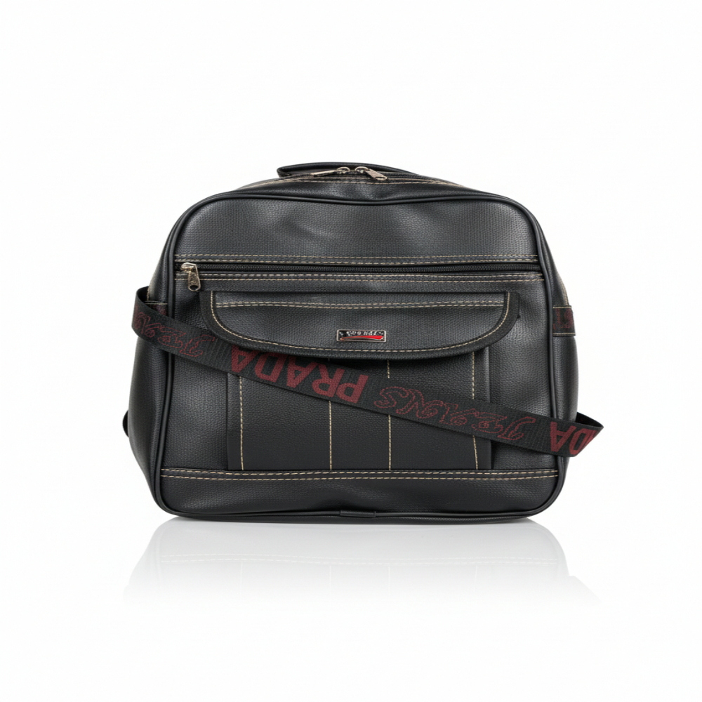 Black Leather Shoulder Bag with Adjustable Strap