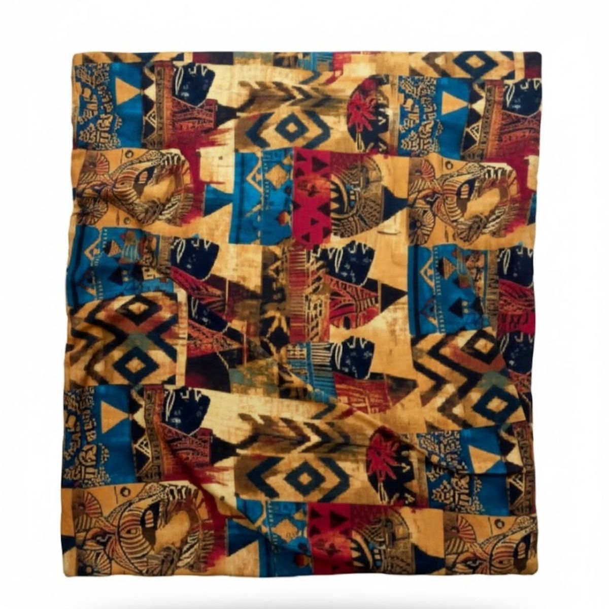 Crepe Vintage Afrocentric Multicolored Printed Fabric with Geometric and Tribal Motifs