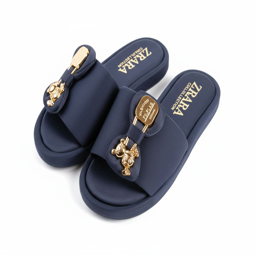 Premium navy blue Slip On Sandals with Gold Embellishments