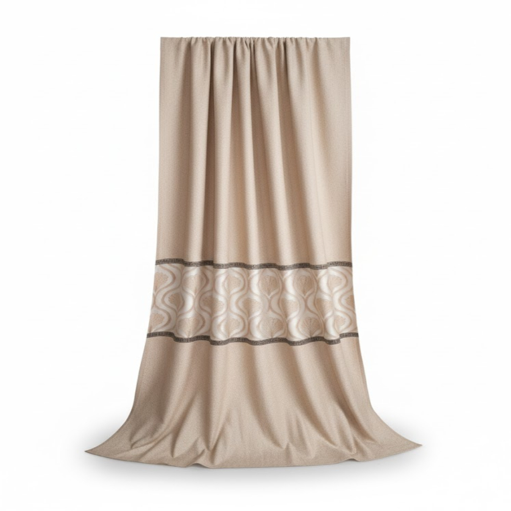 Elegant Beige Decorative Curtains Fabric with Greek Key Border