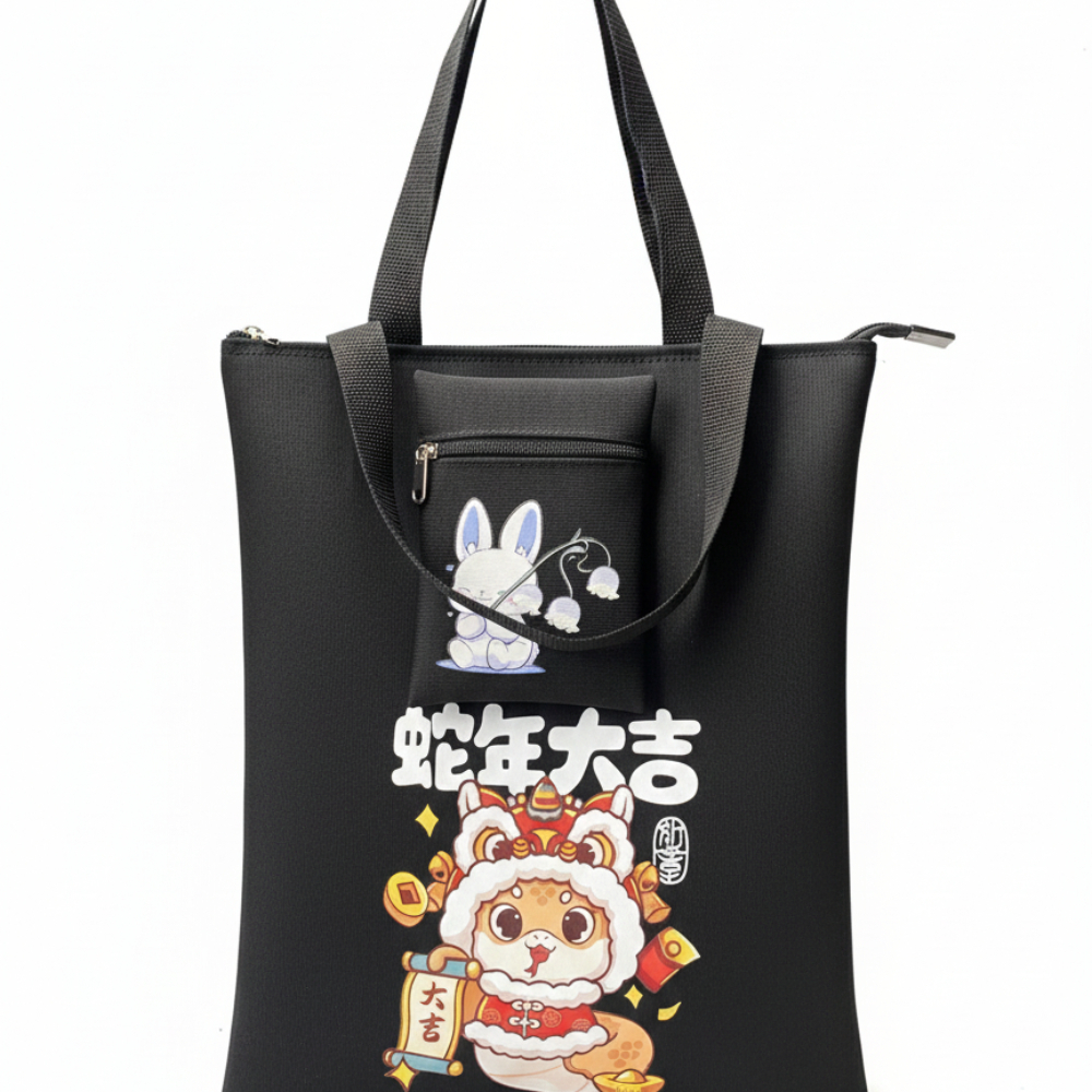 Black Tote Bag with Festive Design