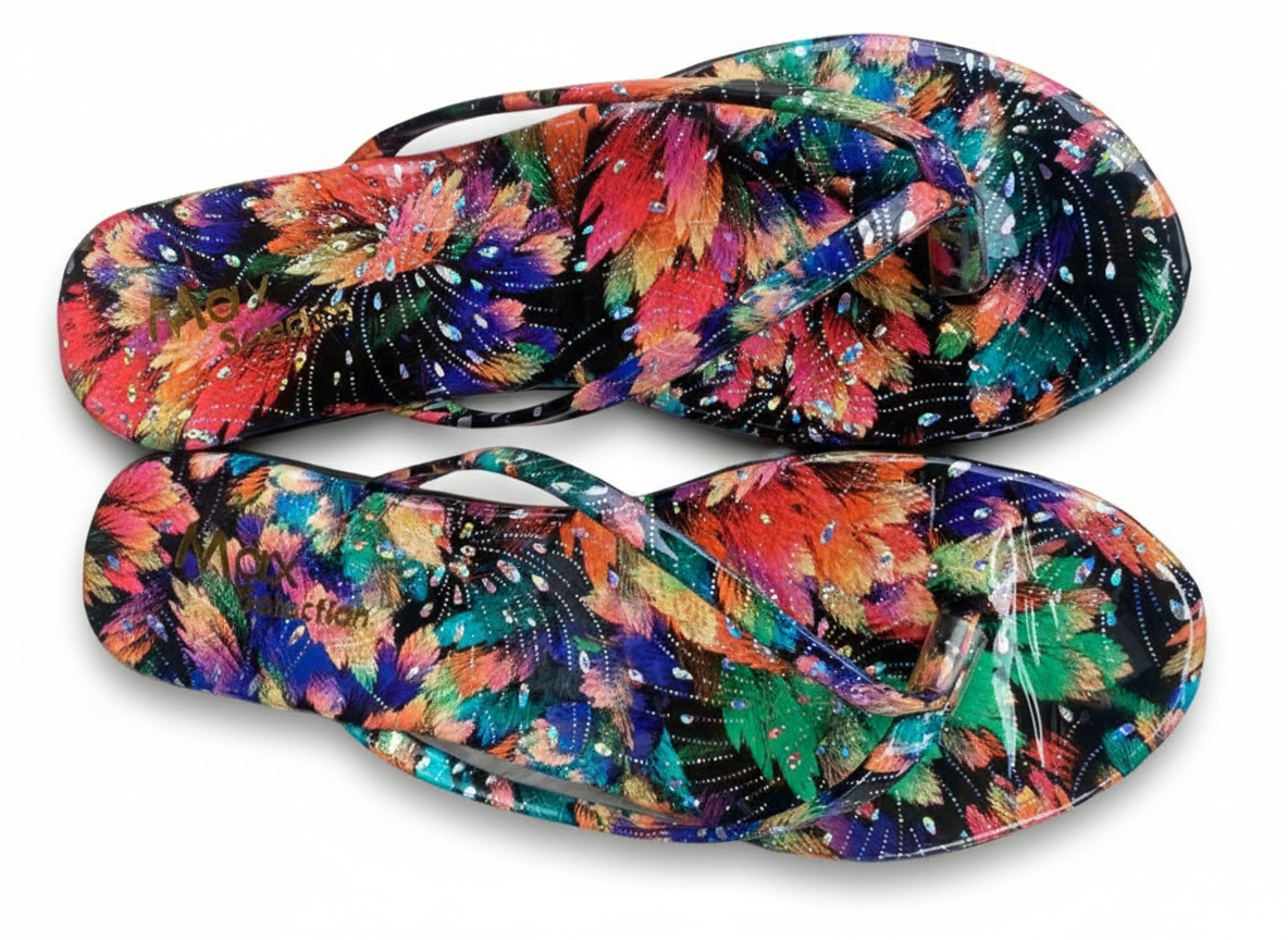 Colorful Feather Pattern Flip Flops