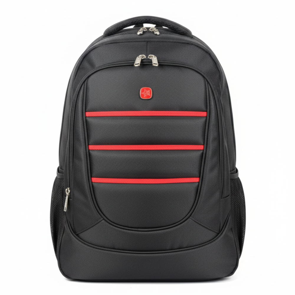 Modern quality Black Backpack with Red Accents