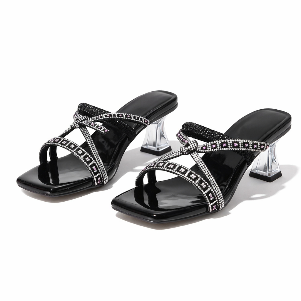 Elegant Women Heeled Sandals with Metallic Silver Finish