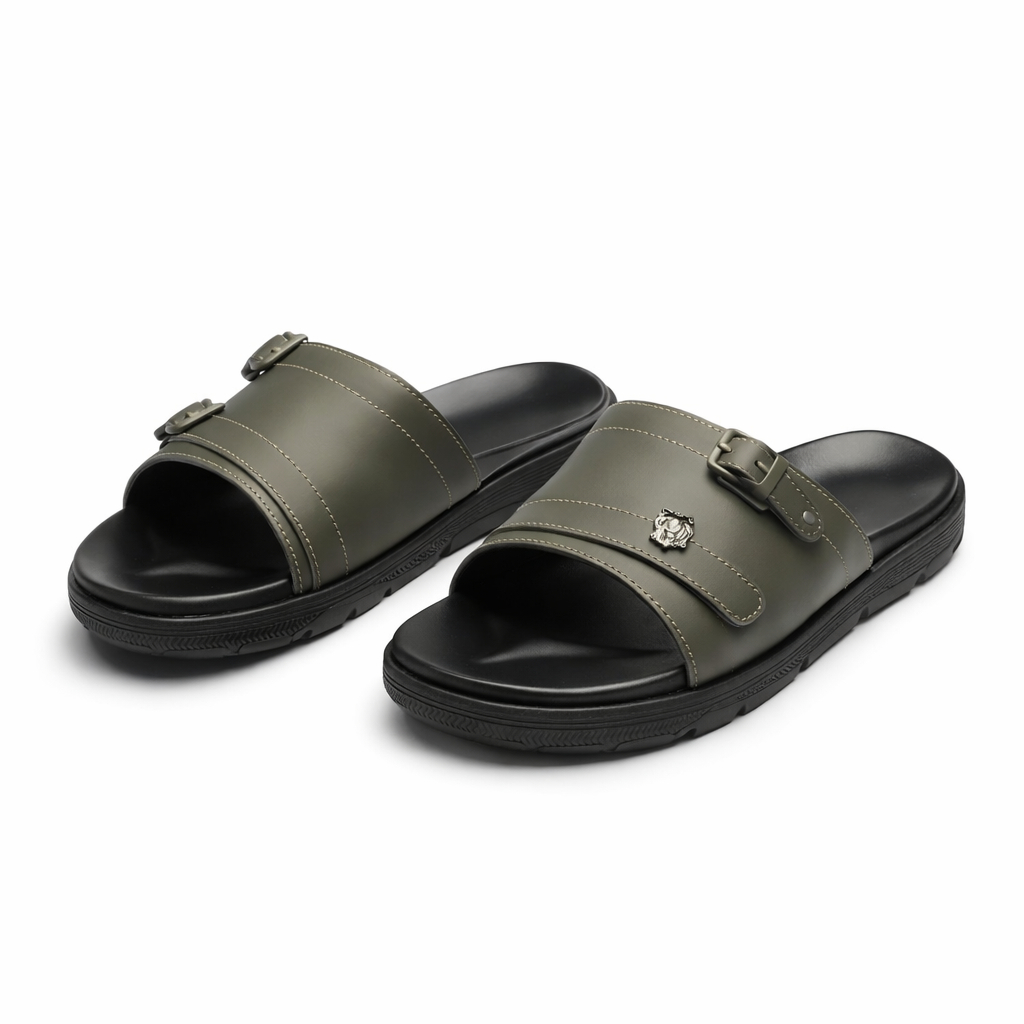 Green Stylish Slip On Sandals with Lion Emblem